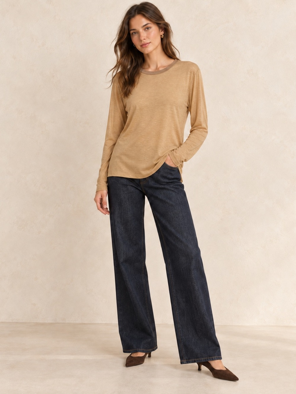 Ag Adriano Goldschmied Lightweight Long Sleeve Sheer Top in Camel